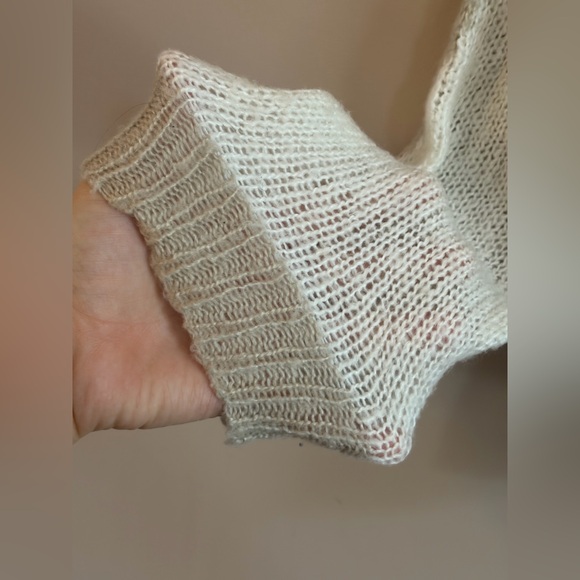 Wooden Ships Gray Skull Tan Camo Open Weave Mohair Wool Oversized Sweater Top - Picture 6 of 10